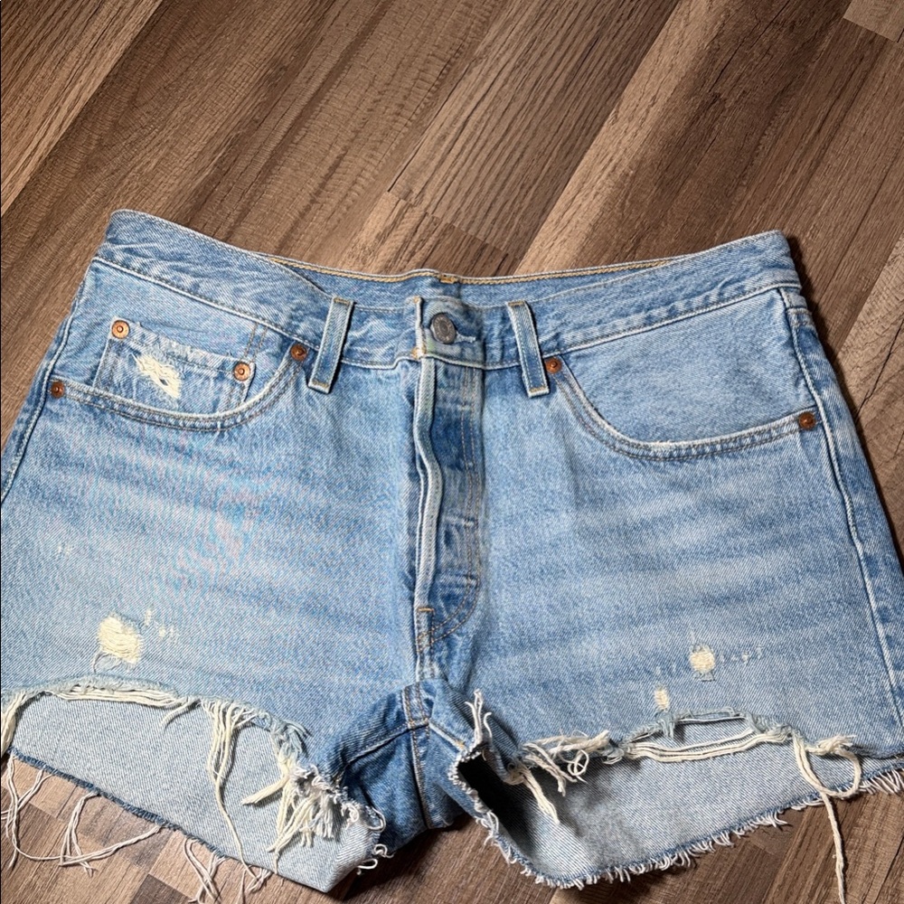 Levi's Light Blue Distressed Jean Shorts 501s